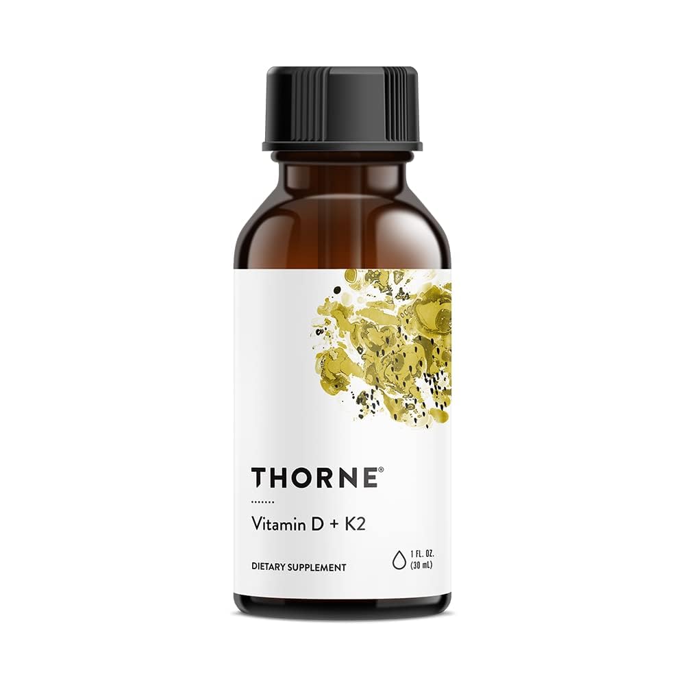 THORNE Vitamin D + K2 Liquid Vitamins for Bone Health - D3 and K2 Supplement for Muscular Support - 1 Fl Oz (30 ml) - 60