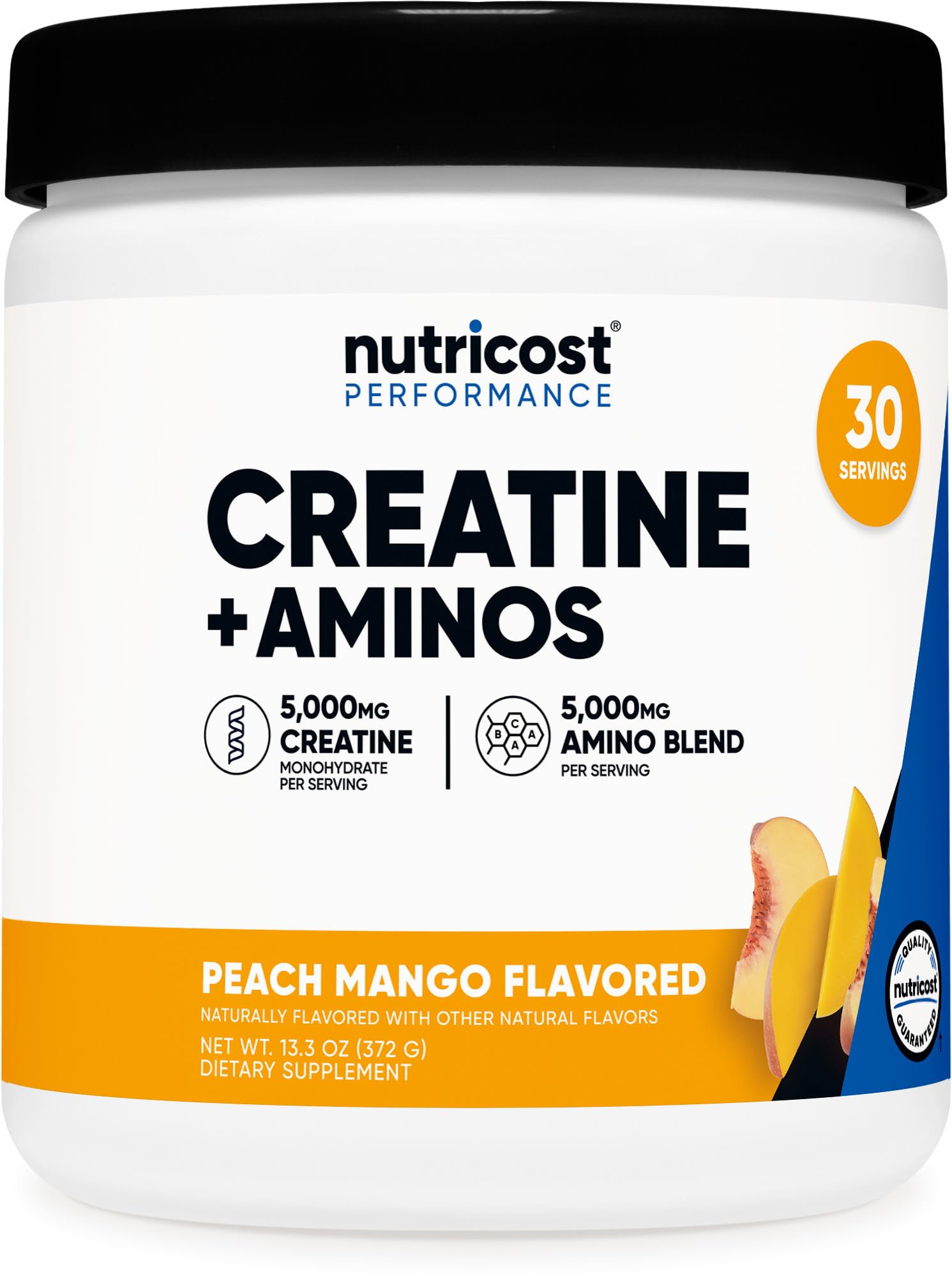 Nutricost Creatine Aminos 30 Servings (Peach Mango Flavored) - 5000mg Creatine Monohydrate + 5000mg Amino BCAA Blend Per
