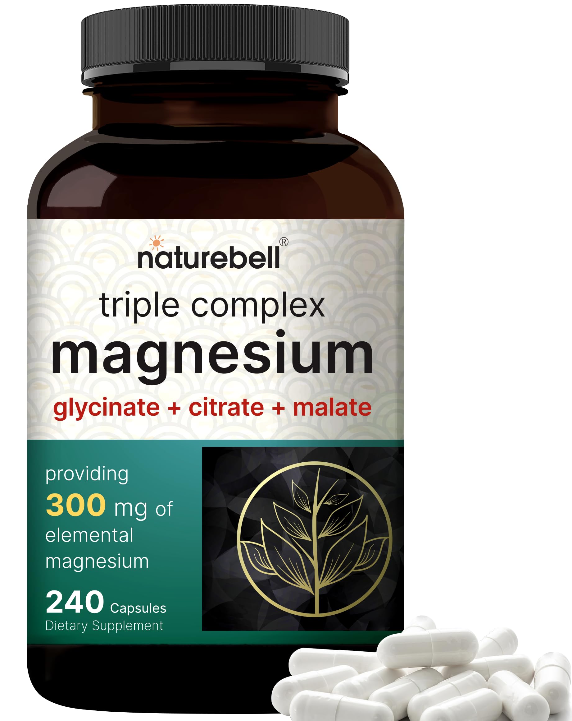 Triple Complex Magnesium Supplement for Bone, Heart, & Muscle Support, 240 Capsules | Magnesium Glycinate 500mg with Cit
