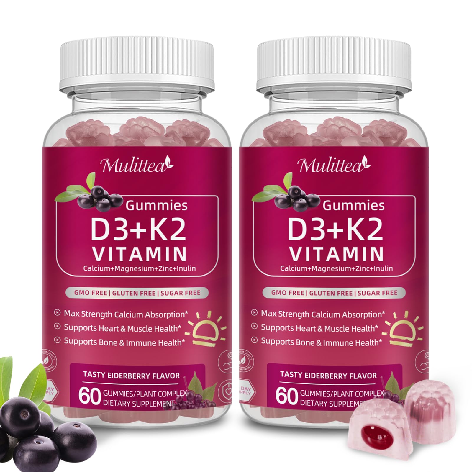 Vitamin D3 10000 IU + K2 (MK7) 200mcg for Immune & Bone Support - Vegan Gummies
Highly Bioavailable Vitamin D3 + K2 (MK7