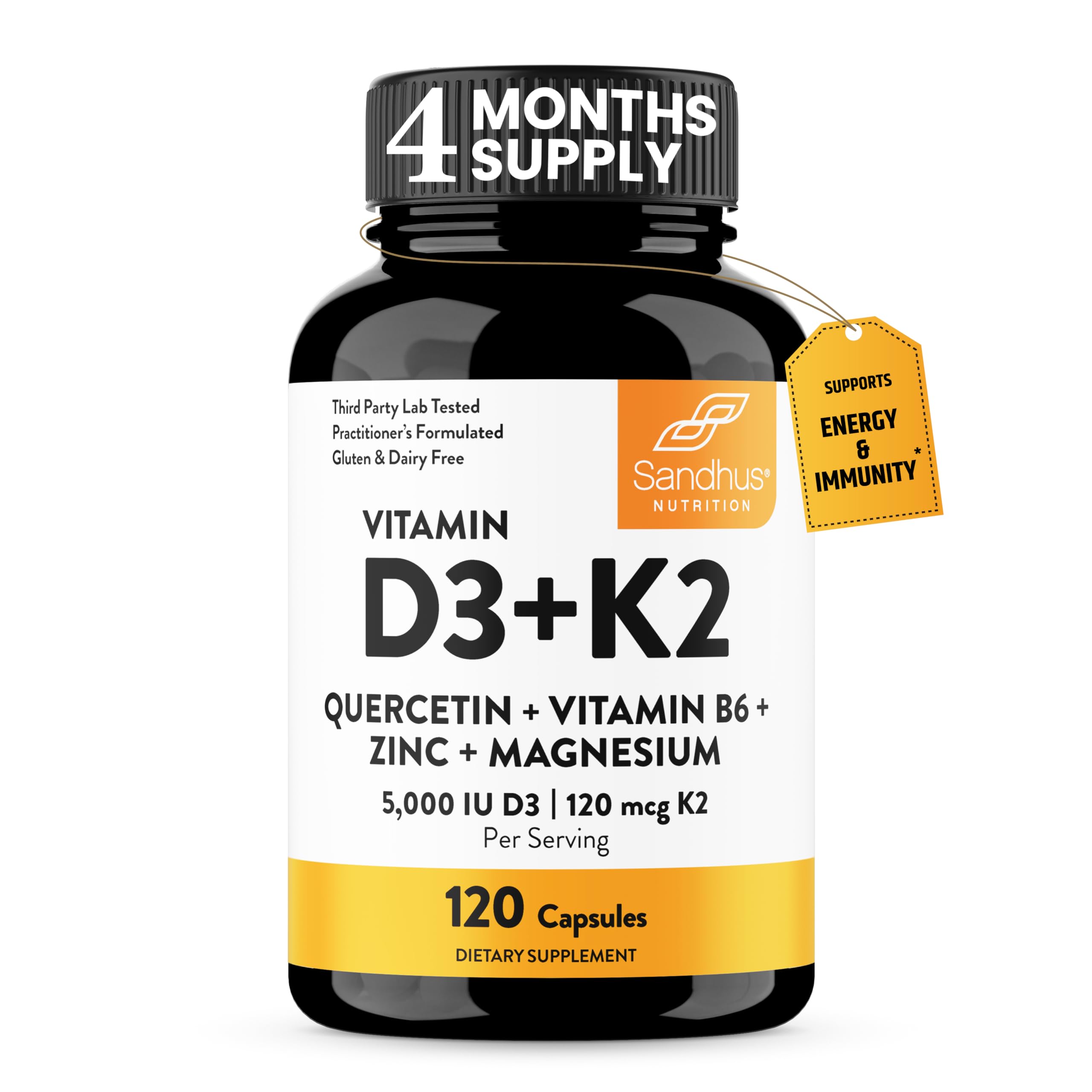 Sandhu's Vitamin D3 K2 Magnesium with Quercetin Capsules for Men & Women | Supports Immunity, Bone Health and Quality Sl