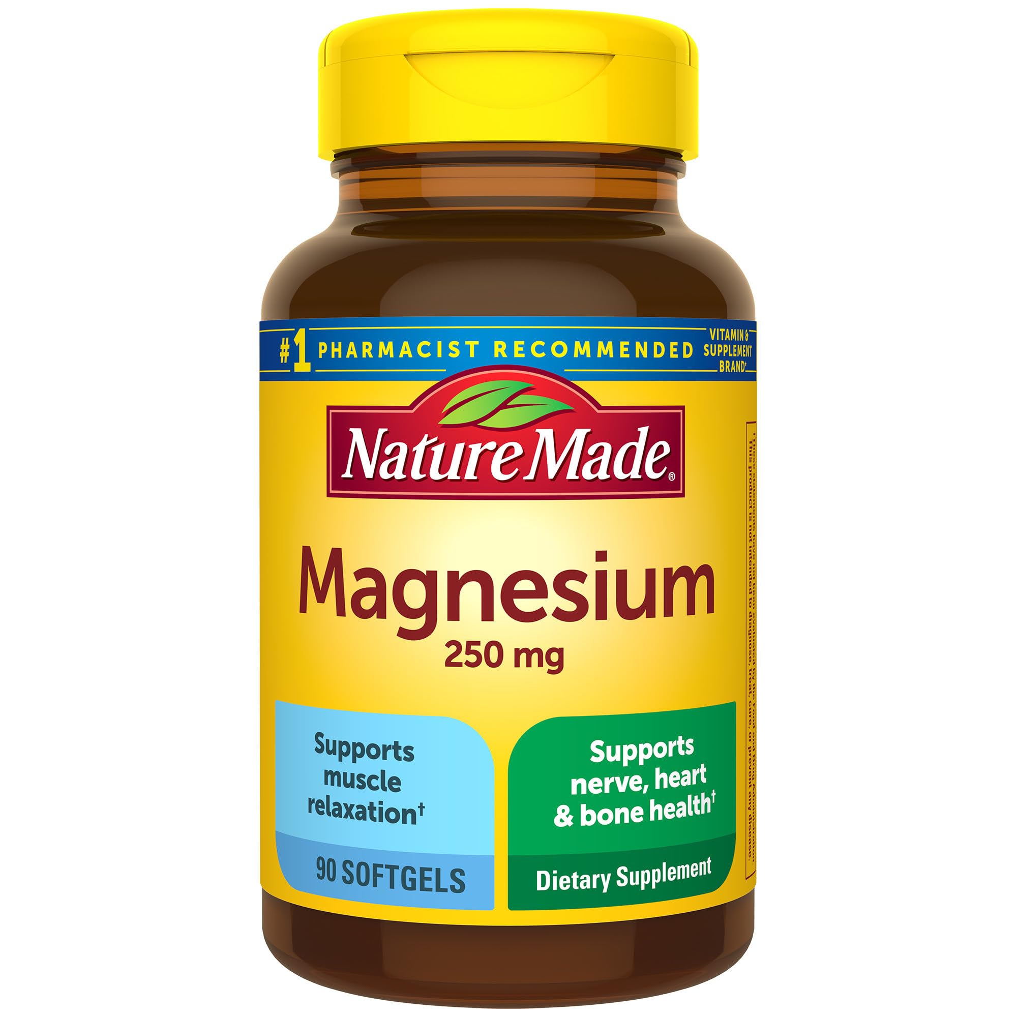 Nature Made Magnesium 250 mg Supplement for Muscle, Heart, Bone and Nerve Support | 90 Day Supply